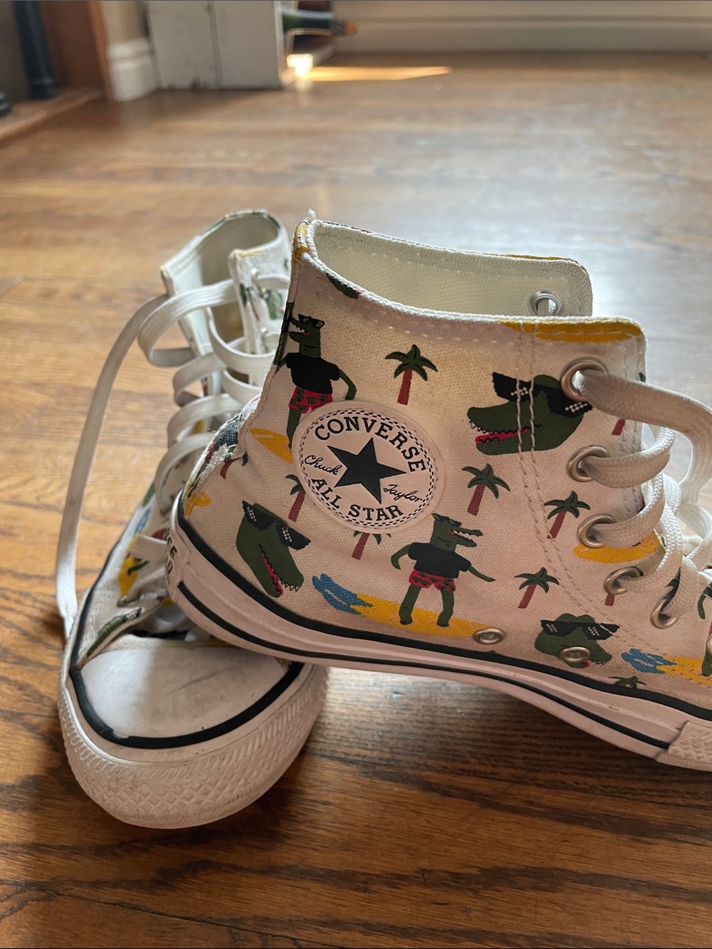 Converse Kids White High-Top Sneakers with Tropical Crocodile Print